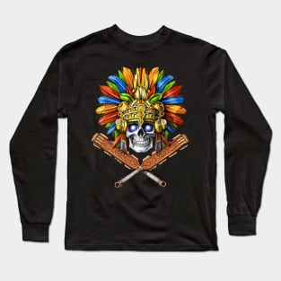 Aztec Skull Warrior Long Sleeve T-Shirt